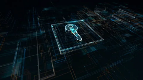 Dark blue particle Key logo network security concept and authentication firewall Stock Footage 241634539