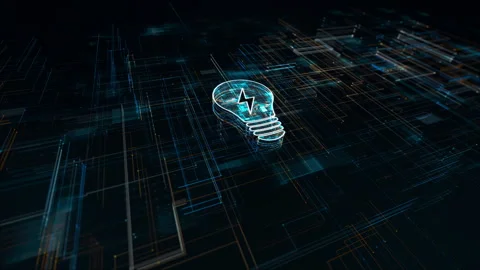 Dark blue particle Lightbulb logo ideas concept with grid line digital Stock-Footage 241634659
