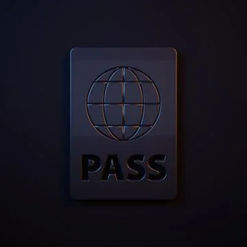 Dark-blue Passport with biometric data icon isolated on black background. I.. Stock Illustration