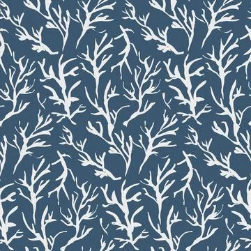 Dark blue pattern with hand drawn ink branches Stock Illustration