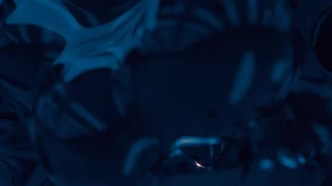 Dark blue phantom transpicuous crystal spheres glowing in darkness Stock-Fotos