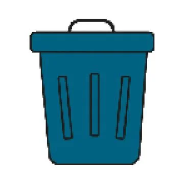 Dark blue pixel trash can on white background, trash container Stock Illustration