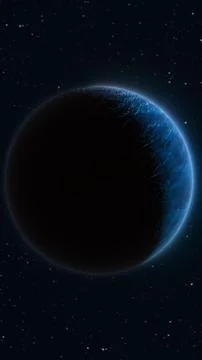 Dark blue planet glowing in deep space with stars, cosmic atmosphere, and d.. 스톡 일러스트