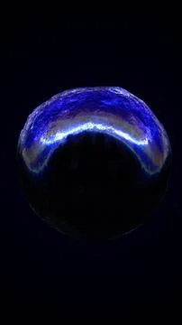 Dark blue planet-like sphere with electric aurora texture and glowing rim l.. Stock Illustration
