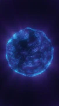 Dark blue plasma sphere with a glowing cyan rim and swirling fluid surface,.. Illustrazione stock