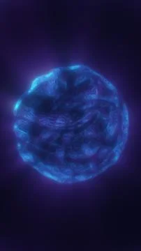 Dark blue plasma sphere with a glowing cyan rim and swirling fluid surface,.. Illustrazione stock