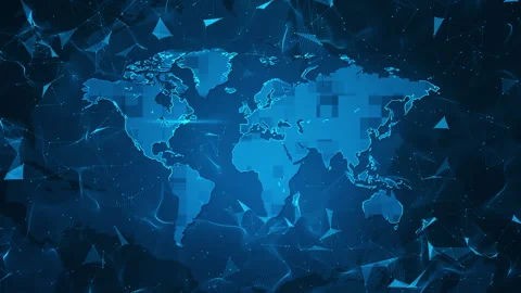 Dark Blue Plexus Network with Digital World Map Background Stock Footage 339044740