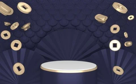 Dark Blue Podium minimal geometric .3D rendering Stock Illustration