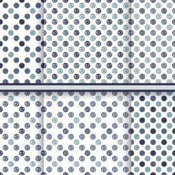 Dark blue polka dot pattern set Illustrazione stock