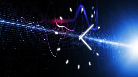 Dark blue red cyberspace analog clock loop motion background Video stock 346390465