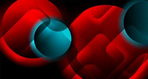 Dark blue red glossy circles and squares geometric tech background Stockillustratie