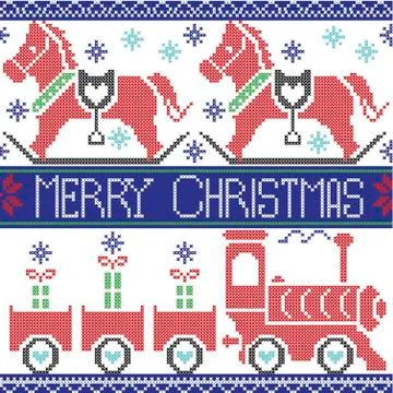 Dark blue, red , light blue, black , red and green Christmas pattern Stock Illustration