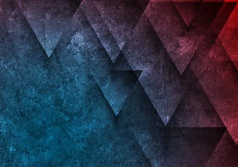 Dark blue red triangles abstract tech grunge background Stock Illustration