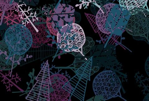 Dark Blue, Red vector doodle pattern with trees, branches. イラスト素材