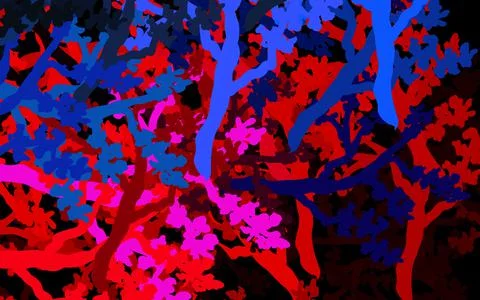 Dark Blue, Red vector doodle pattern with trees, branches. Illustrazione stock