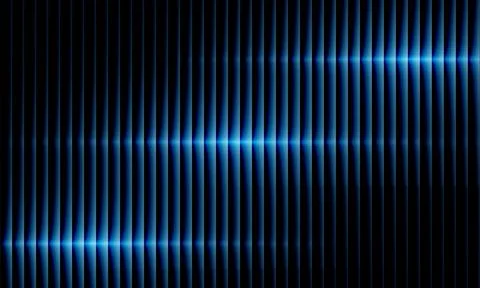 Dark blue ribbed modern 3D abstract background with glowing blue horizontal neon Stock Illustration
