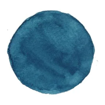 Dark blue riverside circle painted with watercolors isolated on a white bac.. Stock Illustration