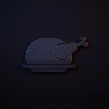 Dark-blue Roasted turkey or chicken icon isolated on black background. Mini.. Stock Illustration