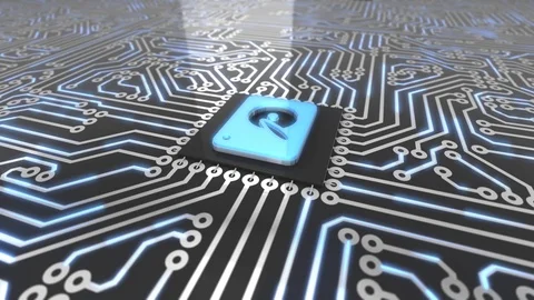 Dark blue rotating computer circuit board concept hard drive loop 4K Video stock 85954574