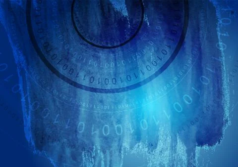 Dark blue round binary code on grunge watercolor background 스톡 일러스트
