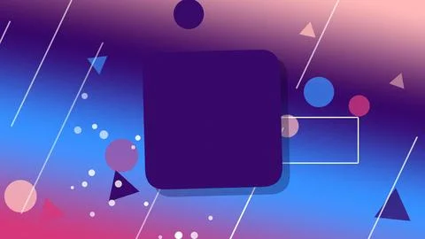 A dark blue rounded square frame icon is set against a vibrant purple-to-bl.. Ilustración de archivo