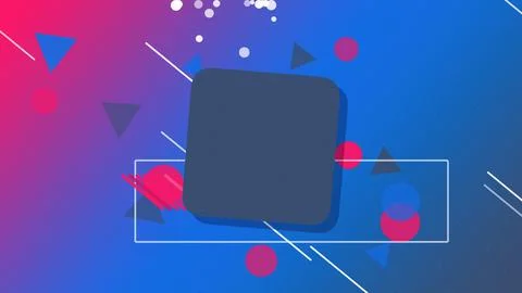 A dark blue rounded square sits in a glowing rectangle on a vibrant gradien.. Stock Illustration