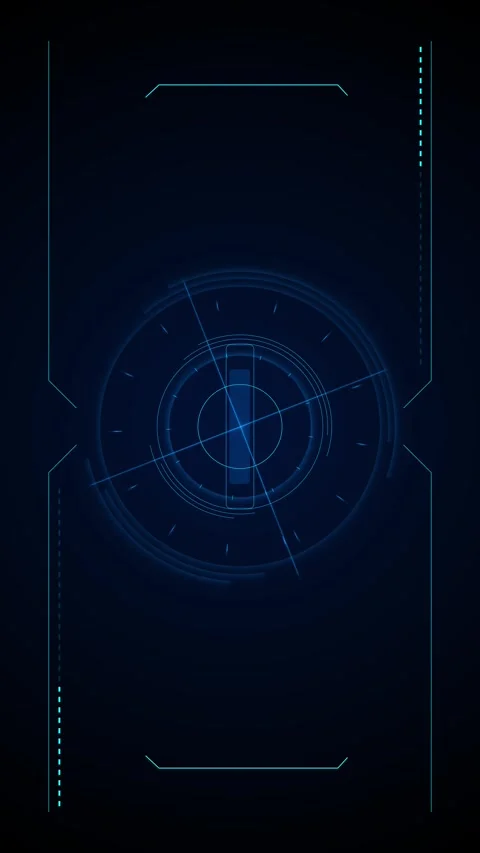 Dark blue sci fi HUD display circular target rings, cyan interface lines, and cl Stock Footage 340454192