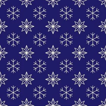 Dark blue seamless pattern with geometric outline stars and snowflakes Illustration