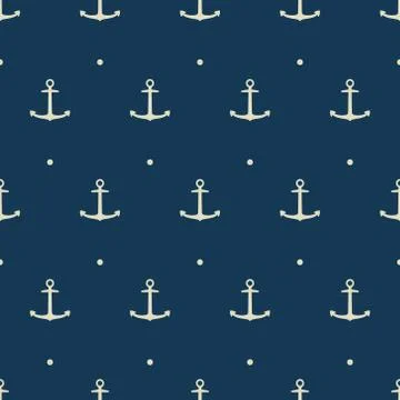 Dark blue seamless pattern with vector anchors Stock Illustration