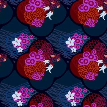 Dark blue seamless pattern vector floral design primitive scandinavian Stock Illustration