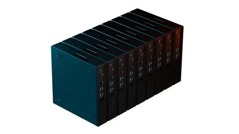 Dark blue server rack stack isolated on white background Stock Illustration