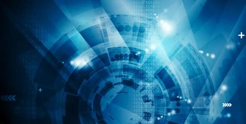 Dark blue shiny technology background with HUD gear elements 스톡 일러스트