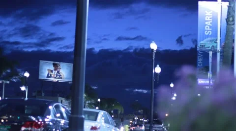 Dark blue sky behind car dealer at dusk Stock Footage 47464920