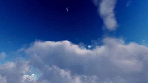 Dark blue sky with fluffy white heavenly storm clouds time lapse seamless loop Видео 93172325