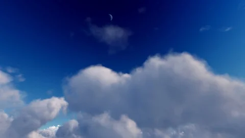 Dark blue sky with fluffy white heavenly storm clouds time lapse seamless loop Видео 93172349
