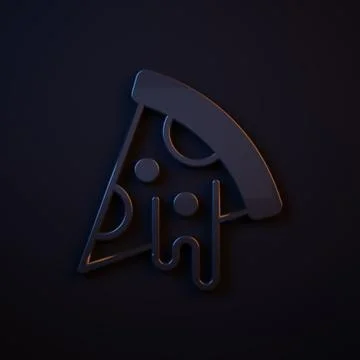 Dark-blue Slice of pizza icon isolated on black background. Fast food menu... Stock Illustration