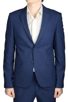 Dark blue in a small checkered formal men suit jacket, isolated on white back Stock Photos