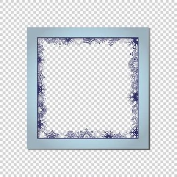 Dark blue Snowflakes square frame with shadow Illustrazione stock