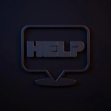 Dark-blue Speech bubble with text Help icon isolated on black background. M.. Stock Illustration