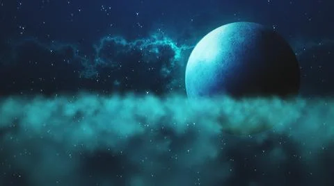 Dark Blue Spooky Above The Clouds Moon And Nebula Starry Night Sky Horror Stock Illustration