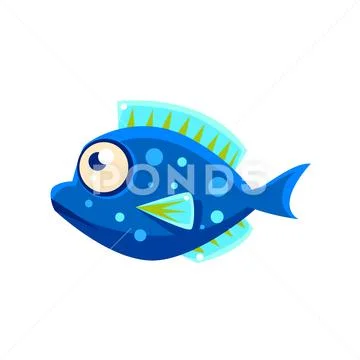 Dark Blue Spotted Fantastic Aquarium Tropical Fish Cartoon Character Stock Illustration