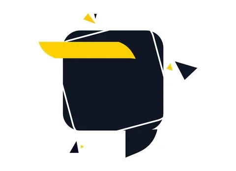 Dark blue square abstract badge, Rounded square banner with yellow ribbon, Mo Stock Illustration