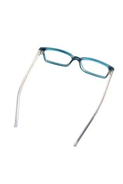 Dark blue square eyeglass frames in the photo from the side isolated on a whi Stock Photos