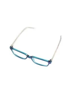 Dark blue square eyeglass frames in the photo from the side isolated on a whi Stock Photos