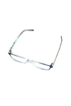 Dark blue square eyeglass frames in the photo from the side isolated on a whi Stock Photos