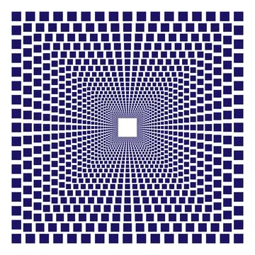 Dark blue square tiles forming a receding tunnel perspective on a white back Stockillustratie