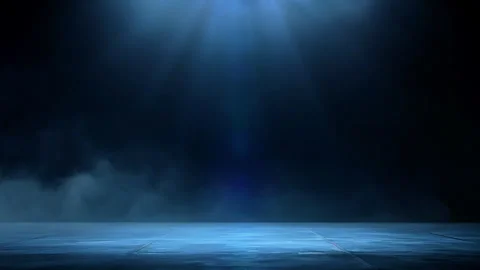 Dark Blue Stage with Low Smoke and Overhead Spotlight Background Stock Footage 340524001