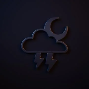 Dark-blue Storm icon isolated on black background. Cloud with lightning and.. Stock Illustration