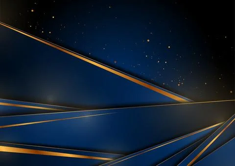 Dark blue striped abstract background with golden particles Stock Illustration