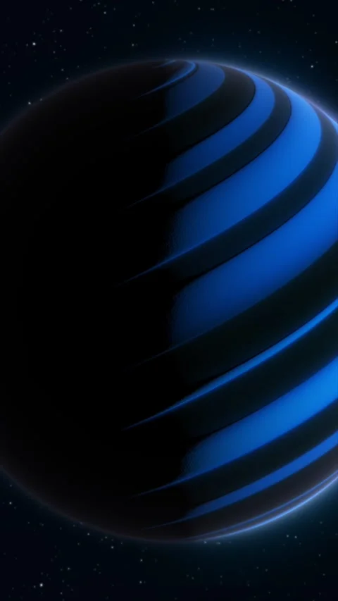 Dark blue striped sphere floating in outer space with distant stars, sugges.. Stock Footage 339032331